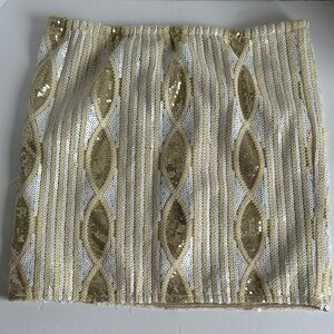 Myan Francesca's Collections Women's‎ Gold and White Sequin Pencil Skirt M NWT